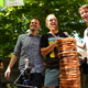 Steve Garguilo, Spencer McCullough, and Cory Trimm celebrate breaking world record for tallest stack of waffles.
